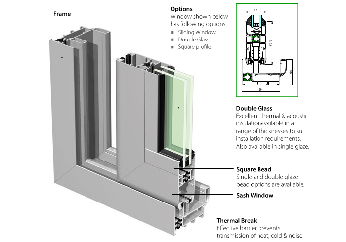 Aluminium thermal break window EC95TB